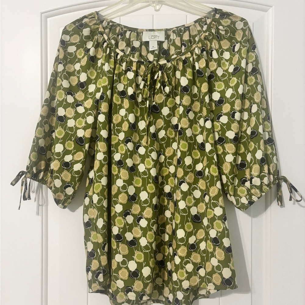 LOFT Olive and Black Patterned Blouse